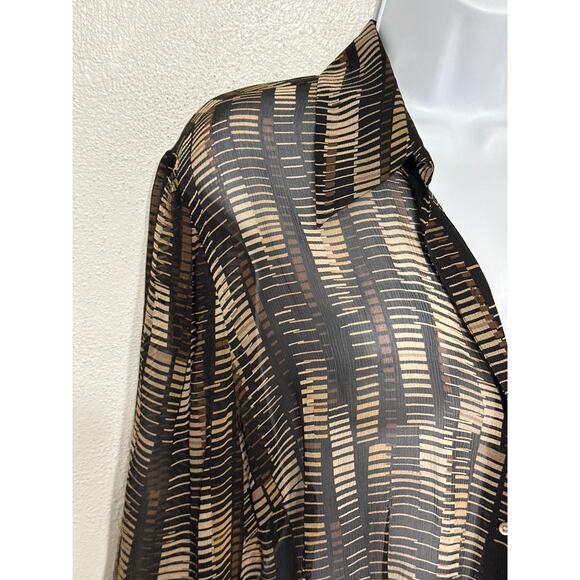 VTG Valerie Stevens Sheer Silk Geo Print Blouse XL Brown Black Fall Trend City - Picture 7 of 16